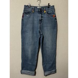 Universal Thread Cropped Womens Sz 10 Boyfriend Denim Jeans Cuffed Painted Fun